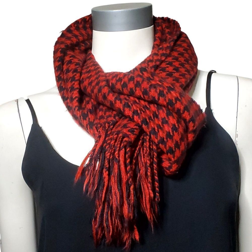 Italy Design Womens Houndstooth Cashmere Viscose Scarf Black Red